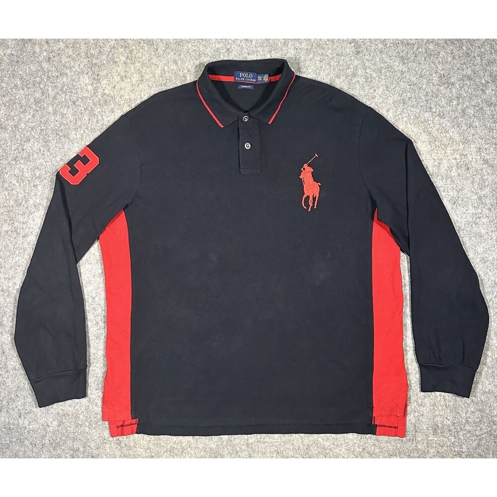 Polo Ralph Lauren Long Sleeve Big Pony Rugby Shirt Men’s XXL Red Black #3 Preppy